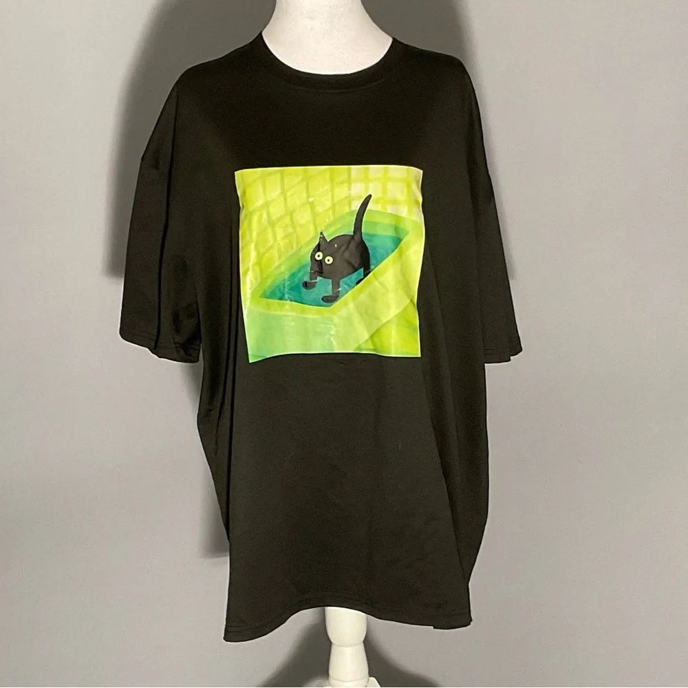 Trend Scaredy Cat Graphic Tee XXL | Oversized Black Novelty Cat Shirt